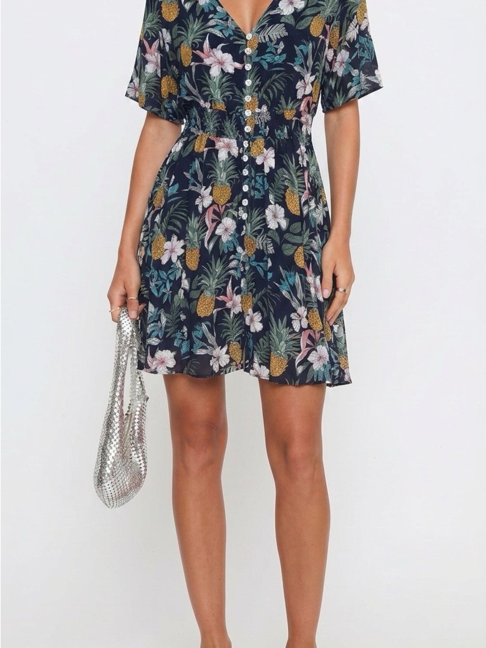 Tropical Print Button-Front Mini Dress - no 53
